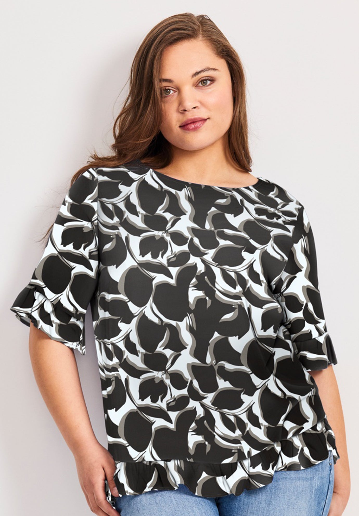 Crew Ruffle Hem Top image number 0