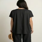Linen-Blend V-Neck Button-Front Dolman Sleeve Oversized Tunic image number 2