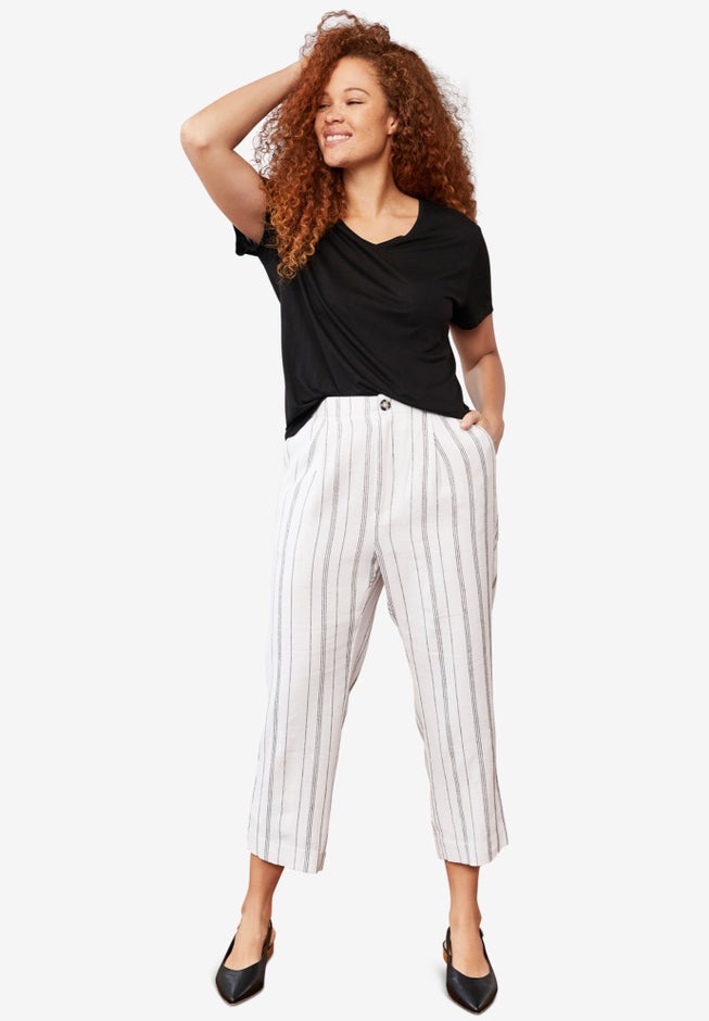 Straight Leg Cropped Linen-Blend Trousers image number 0