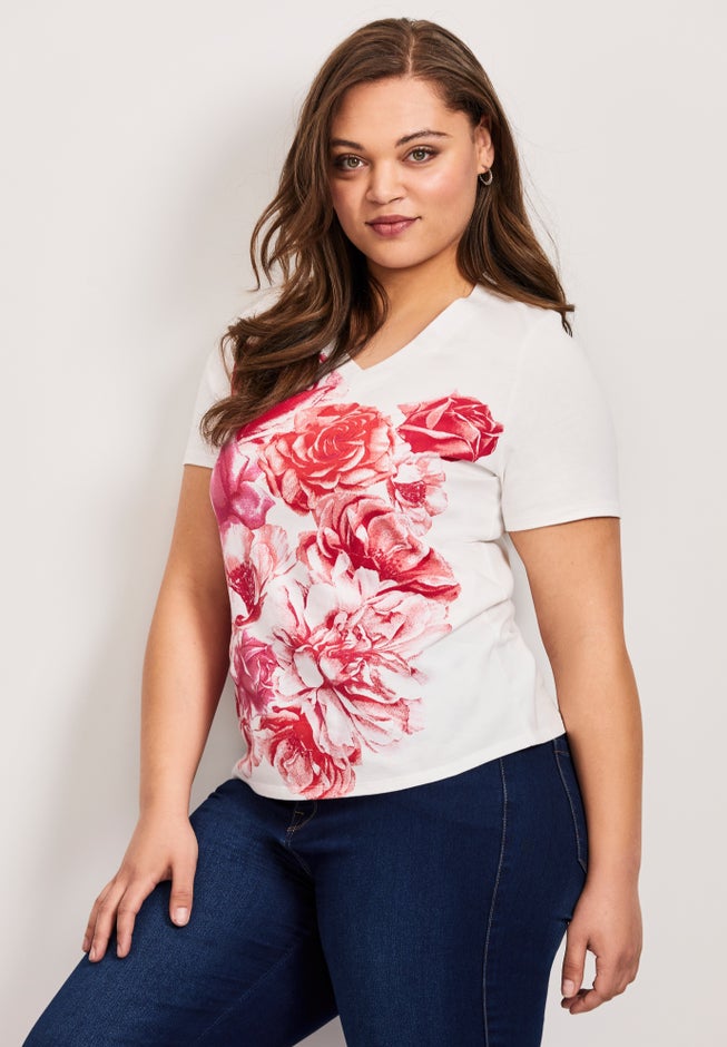 V-Neck Short Sleeve Graphic Tee image number 1