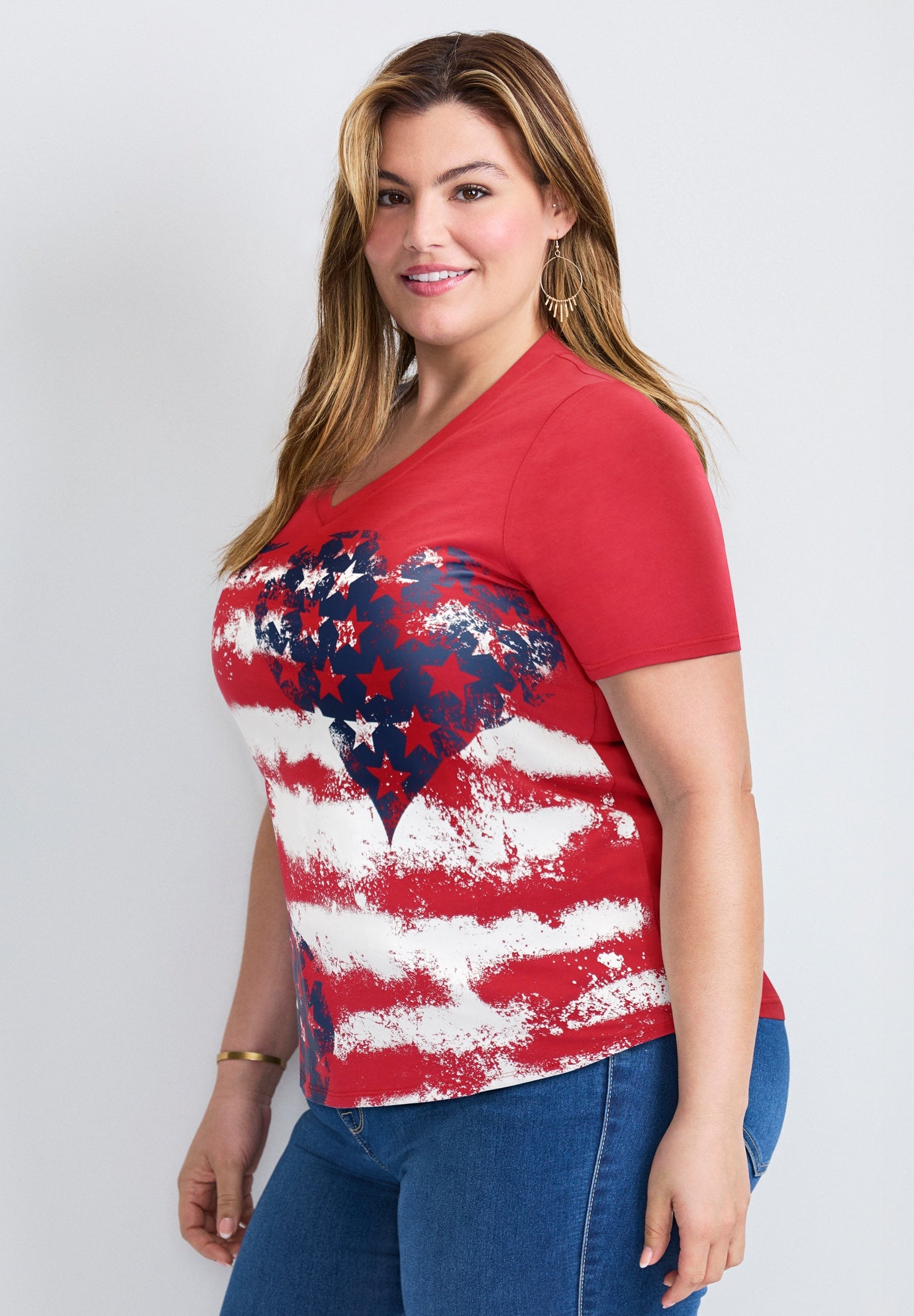 V-Neck Short Sleeve Graphic Tee image number 1