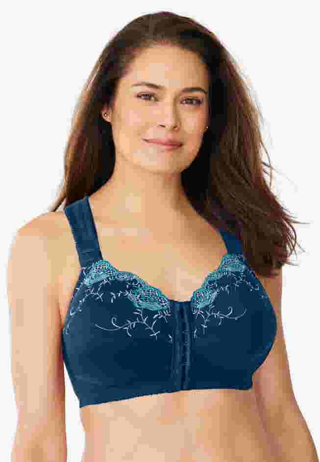 Front-Close Embroidered Wireless Posture Bra image number 4