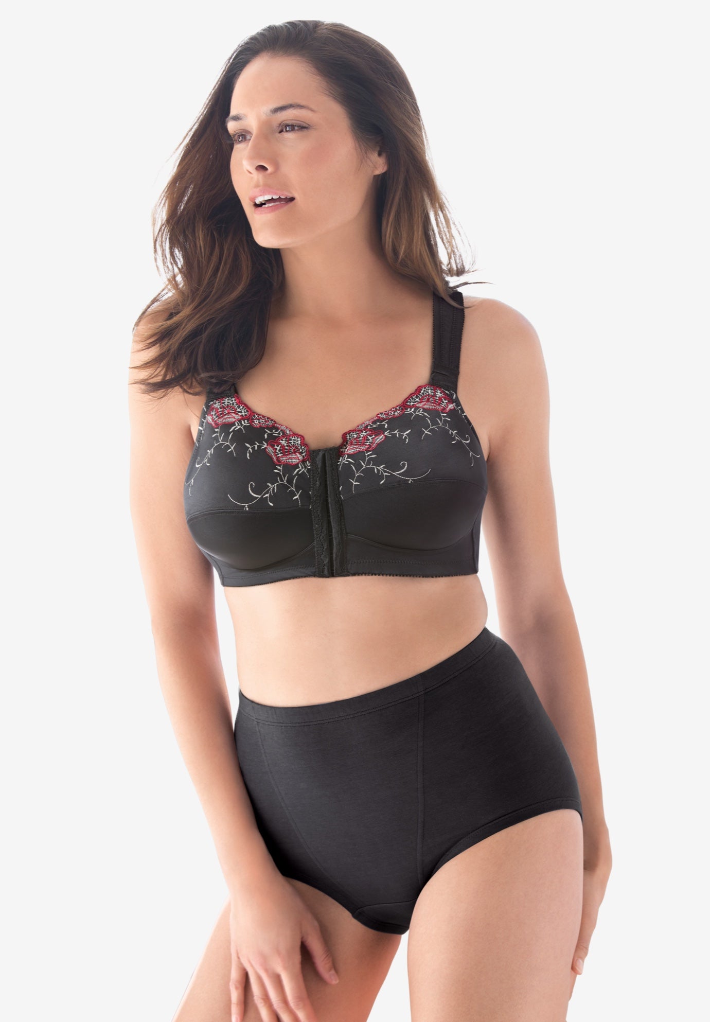 Front-Close Embroidered Wireless Posture Bra image number 8