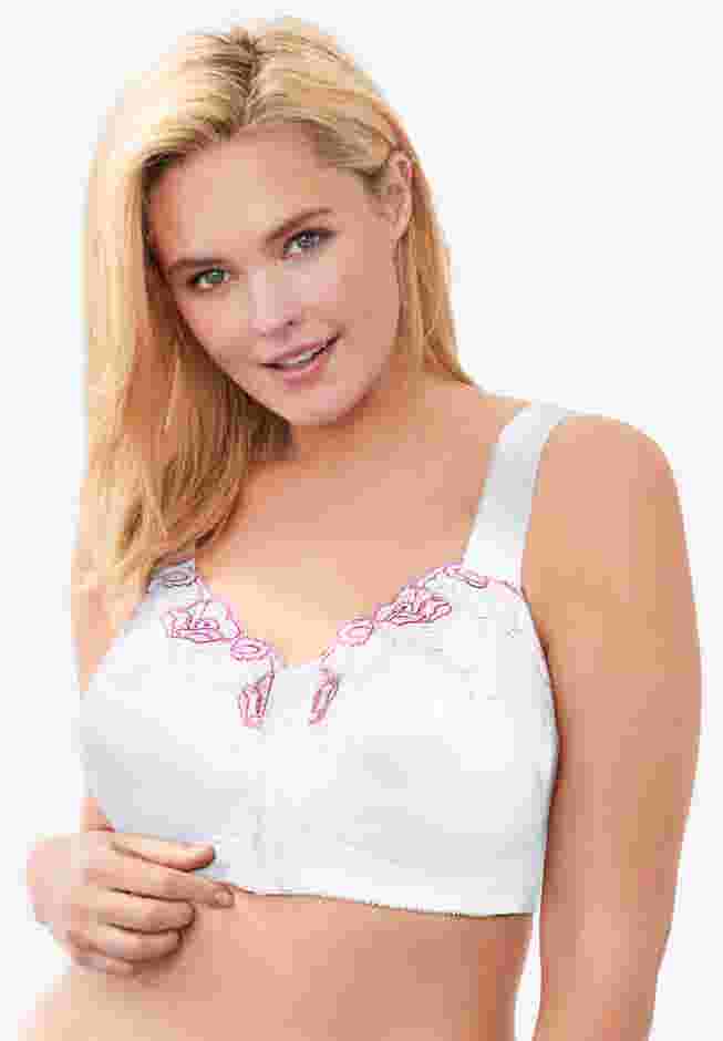 Front-Close Embroidered Wireless Posture Bra image number 3
