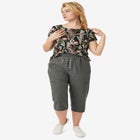 Linen-Blend Mid-Rise Ribbed Elastic Waist Straight-Leg Capris image number 0