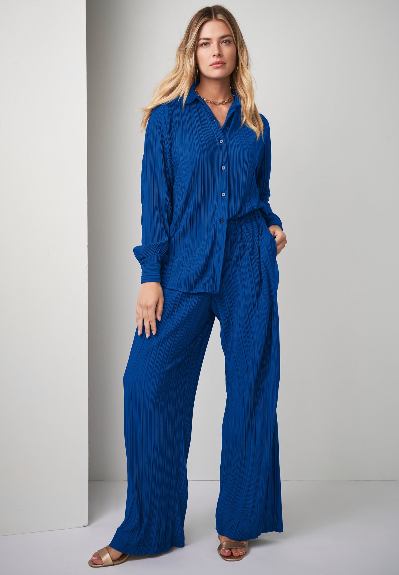 Plisse Button-Front Blouse image number 1