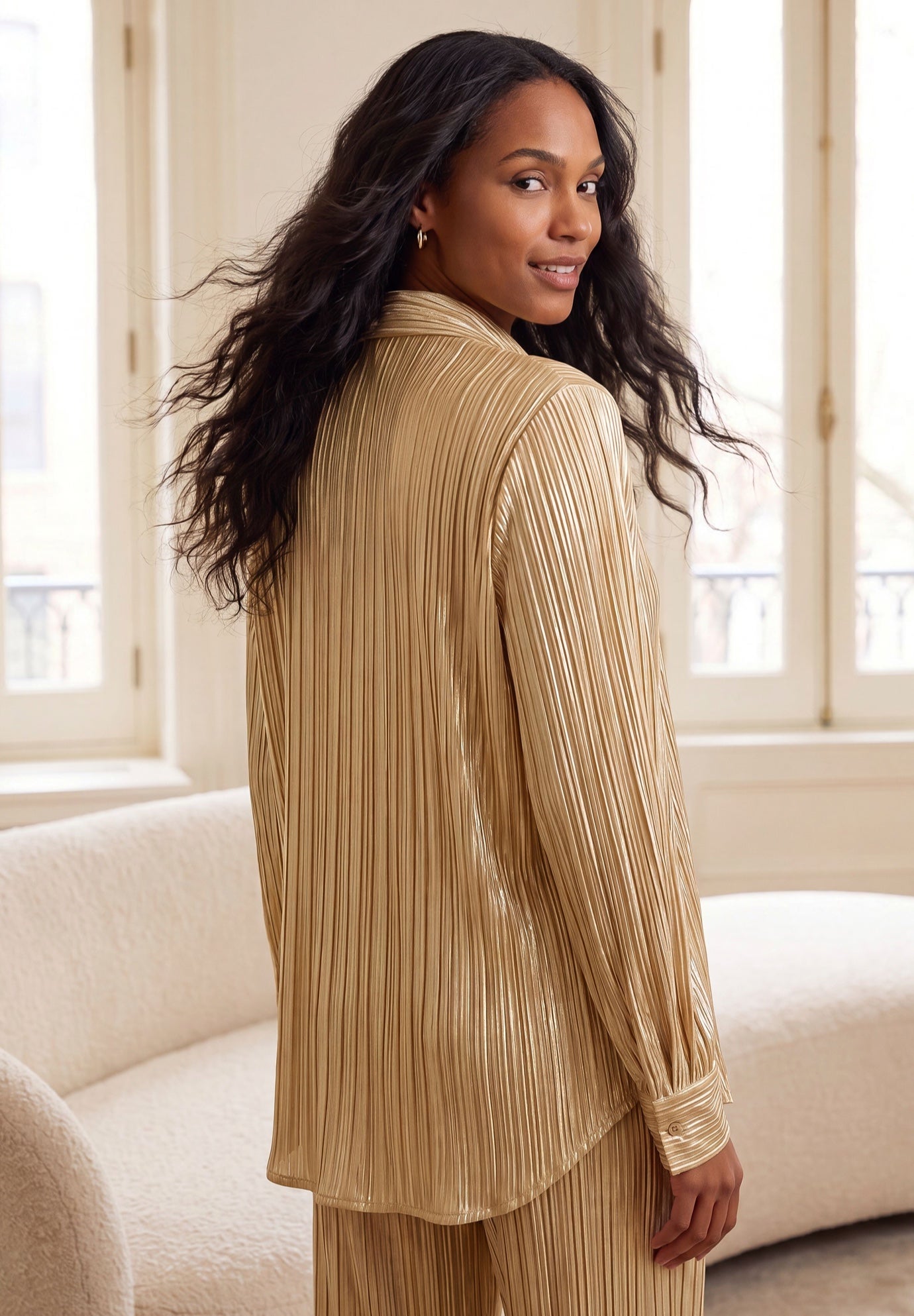 Plisse Button-Front Blouse image number 1