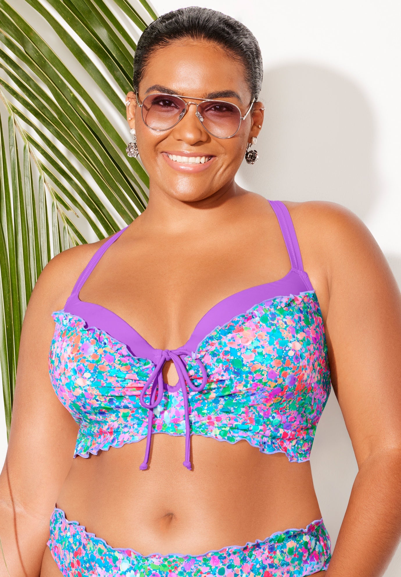 Longline Bra Sized Lettuce Trim Bikini Top image number 0