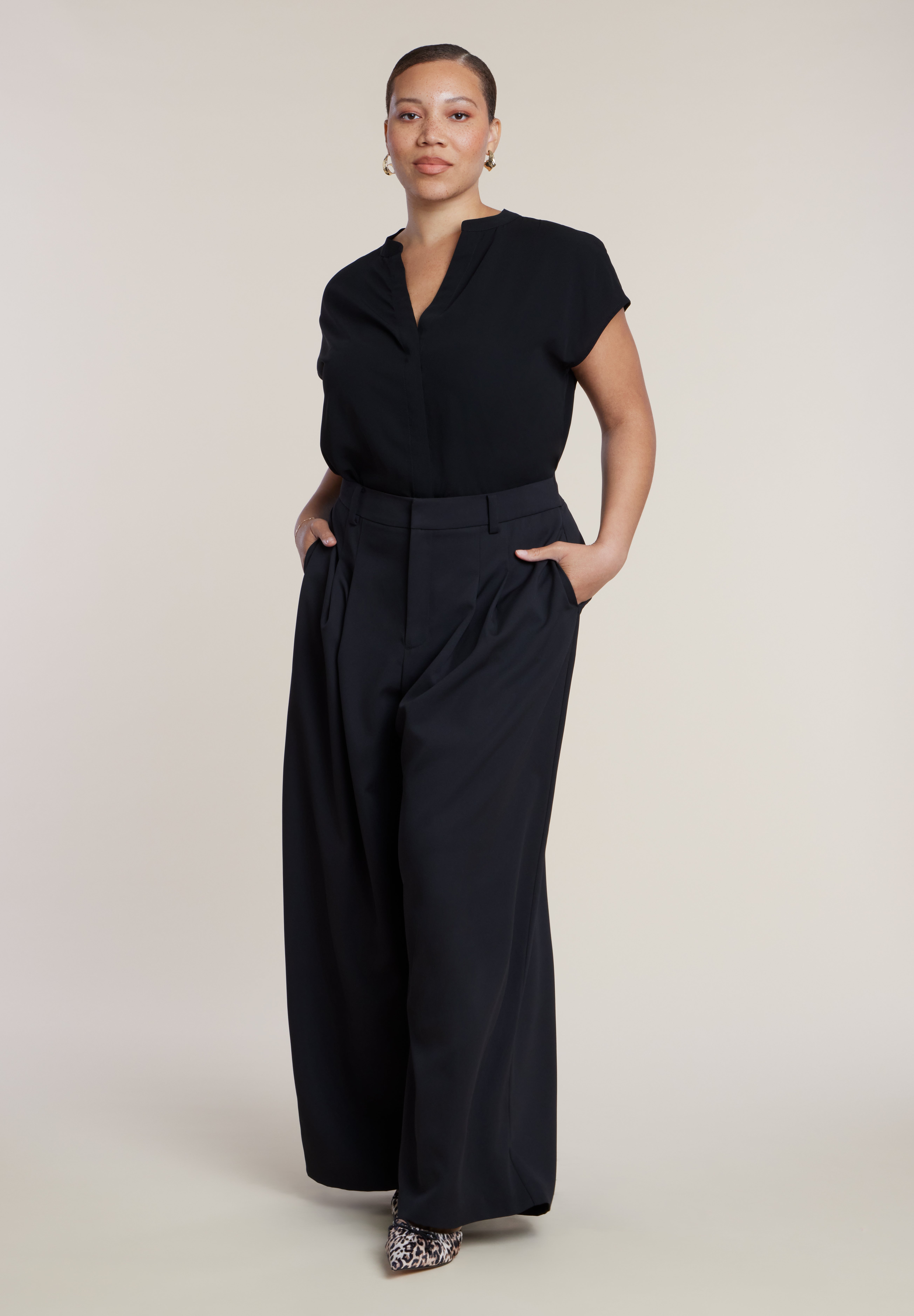 Short-Sleeve Notch Collar Blouse image number 2