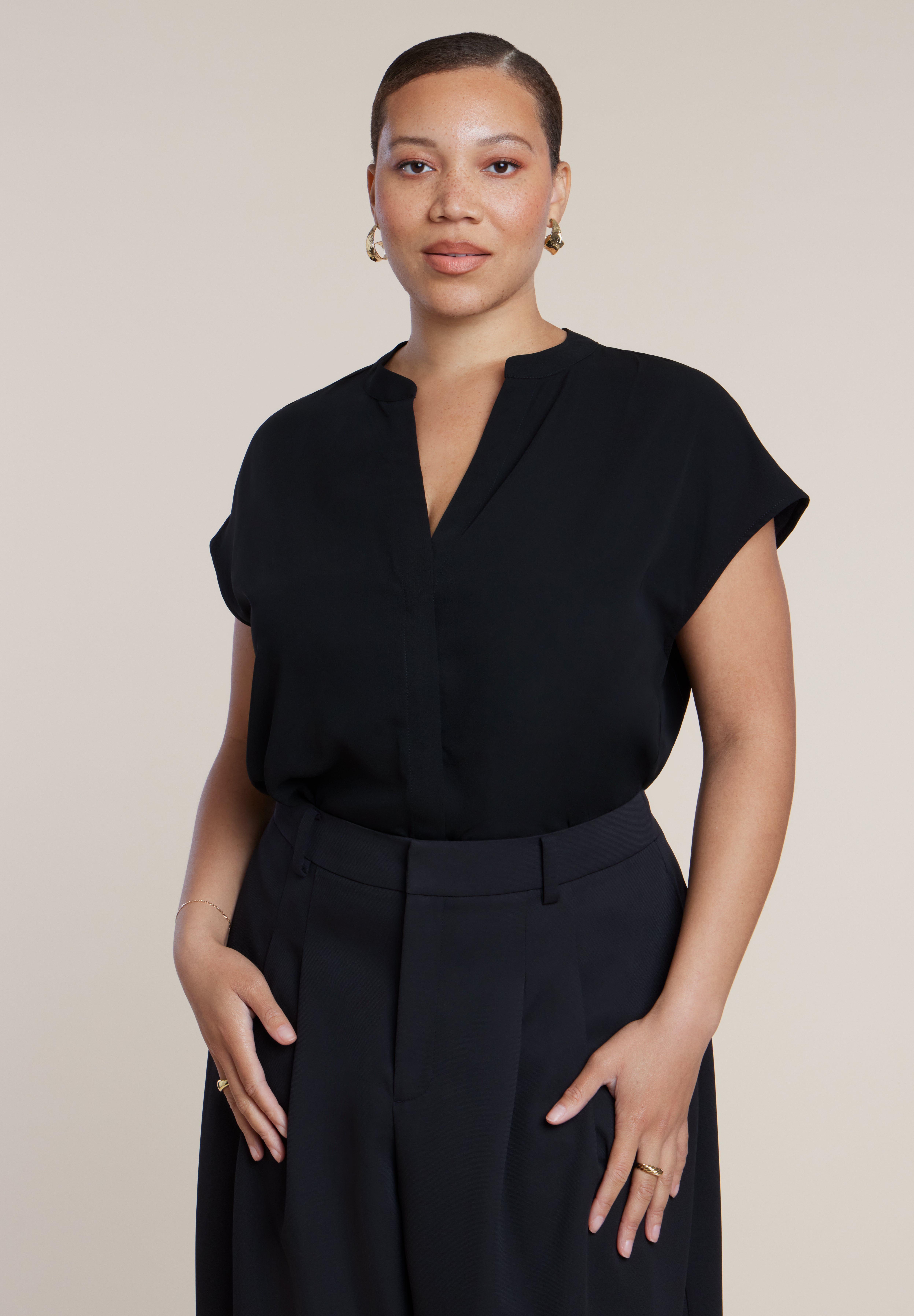 Short-Sleeve Notch Collar Blouse image number 0