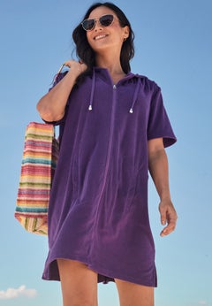 Terry Longer-Length Hooded Zip-Front Swim Cover-Up