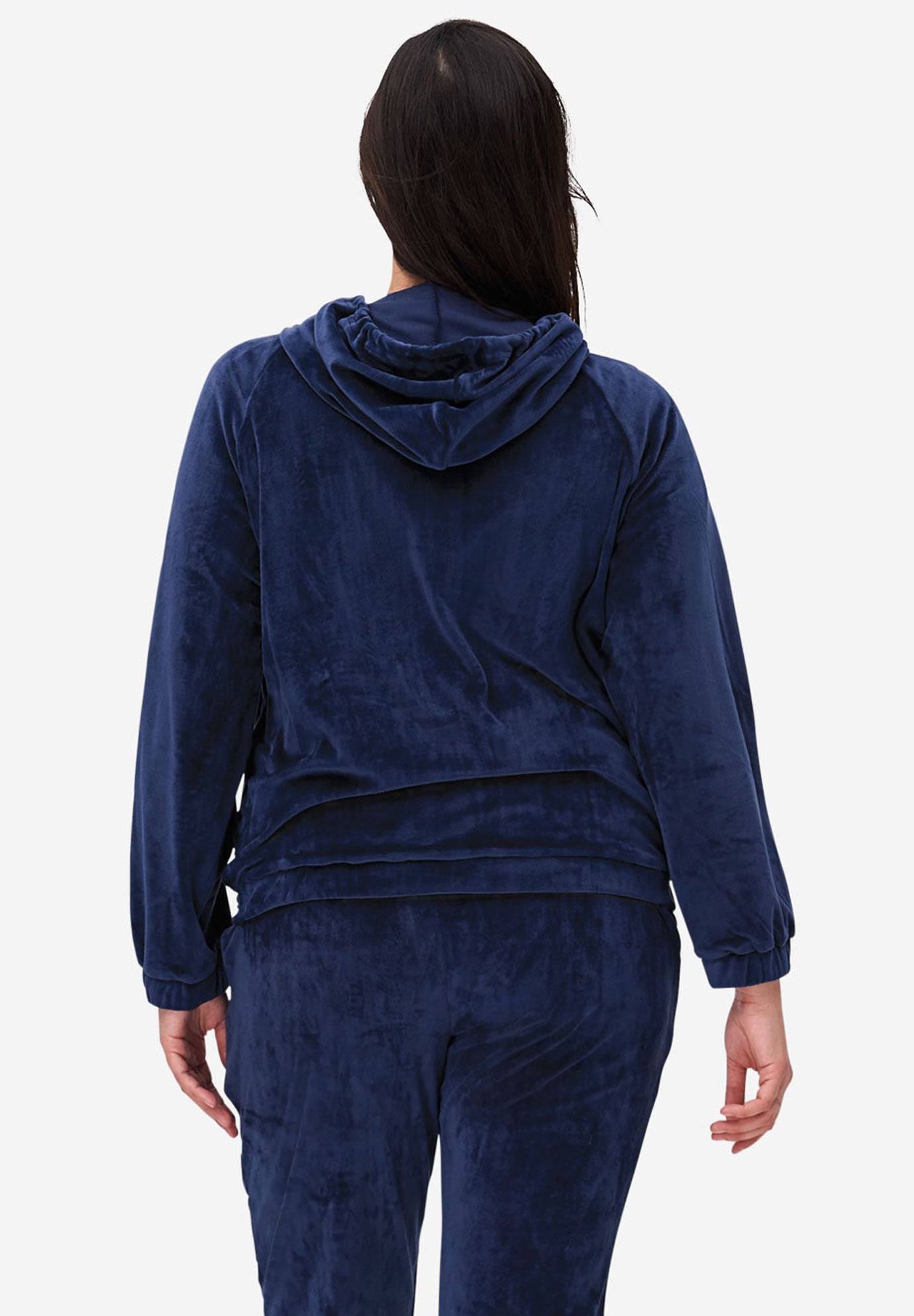 Stretch Velour Zip Front Long Sleeve Jacket With Hood image number 1