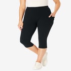 Stretch-Cotton Knit Pull-On Pocket Capri Leggings image number null
