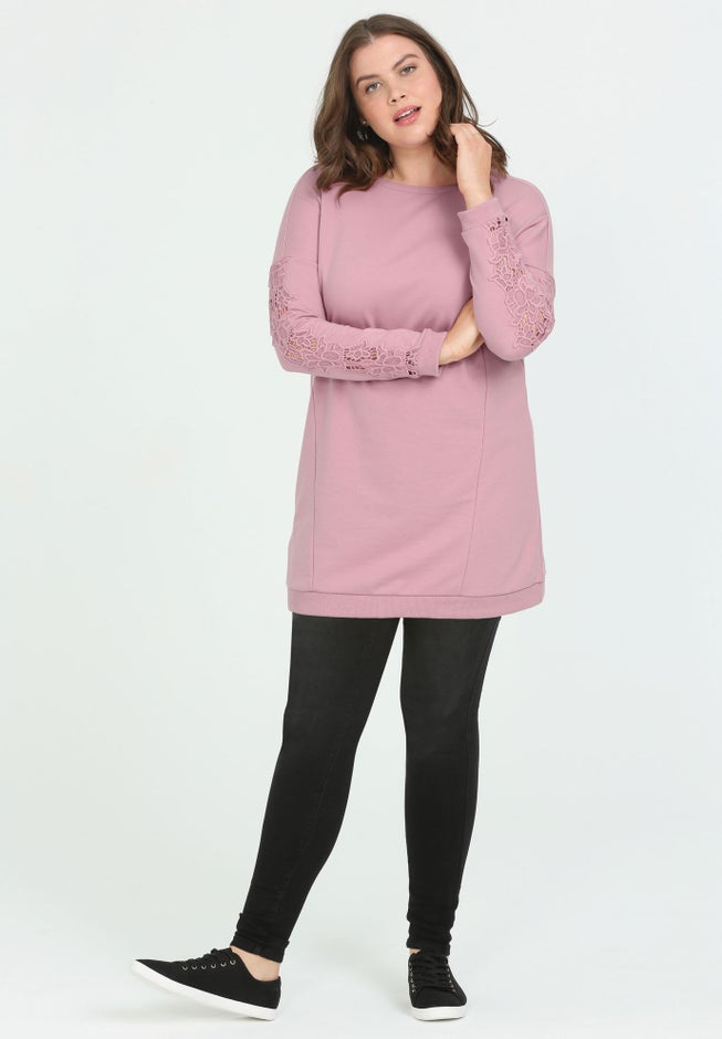 French Terry Lace Trim Sweatshirt Tunic image number 2