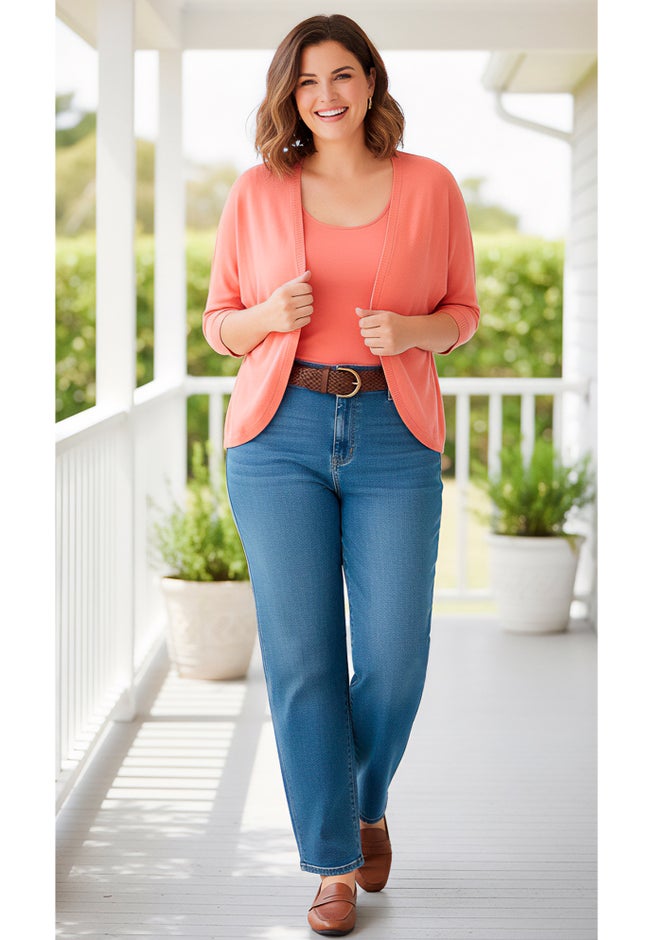 Rib Trim Cardigan Shrug Sweater image number 5