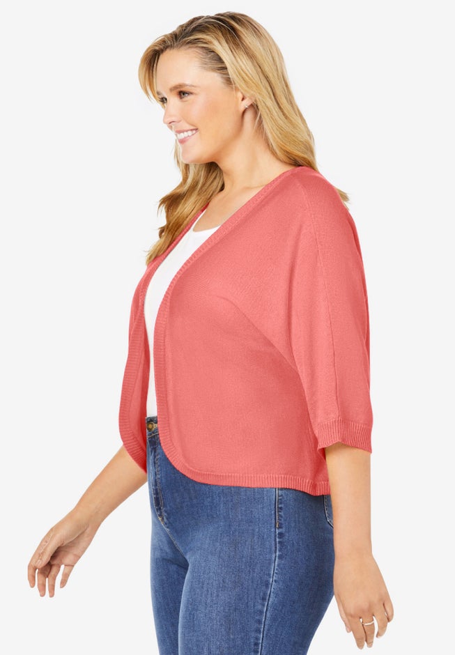 Rib Trim Cardigan Shrug Sweater image number 2