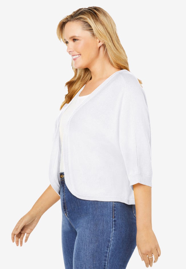 Rib Trim Cardigan Shrug Sweater image number 2