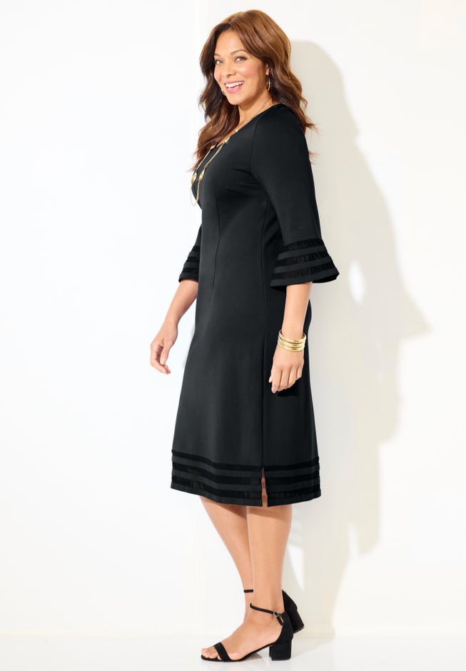 Bell Sleeve Ponte Mesh Shift Shirtdress image number 2