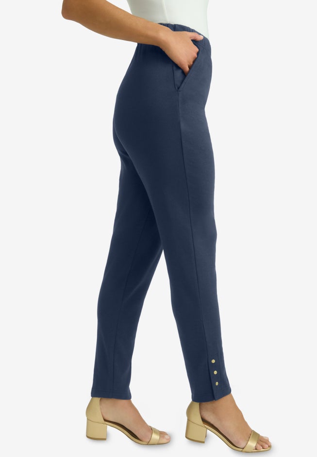 Stretch Soft Knit Slim Straight Snap Pant image number 2