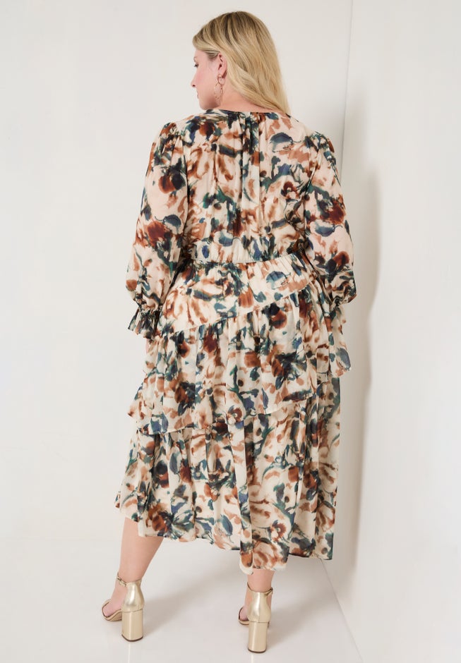 Tiered Pleated Midi Dress image number 1