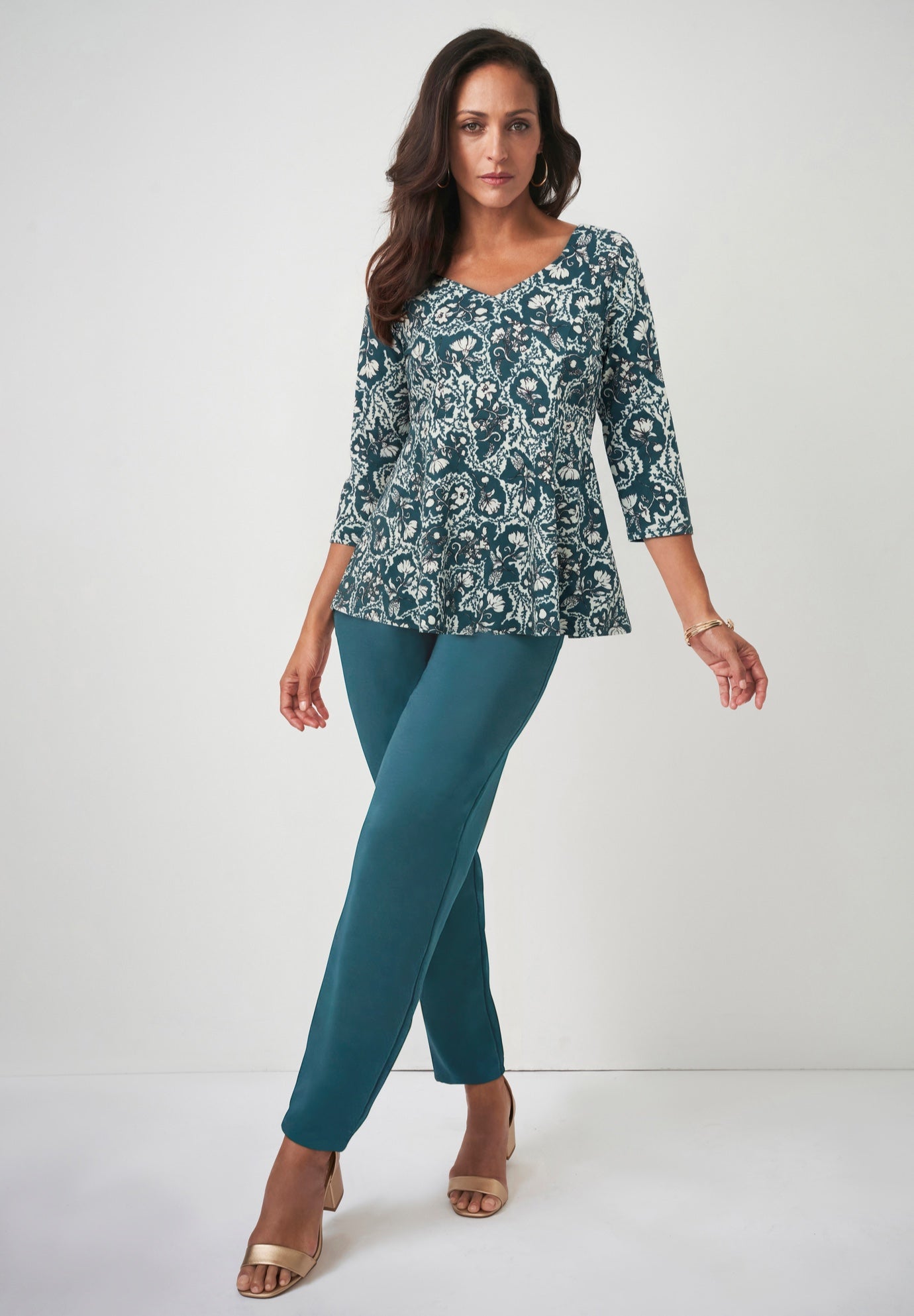 Knit Crepe Sweetheart Neckline Peplum Top image number 0