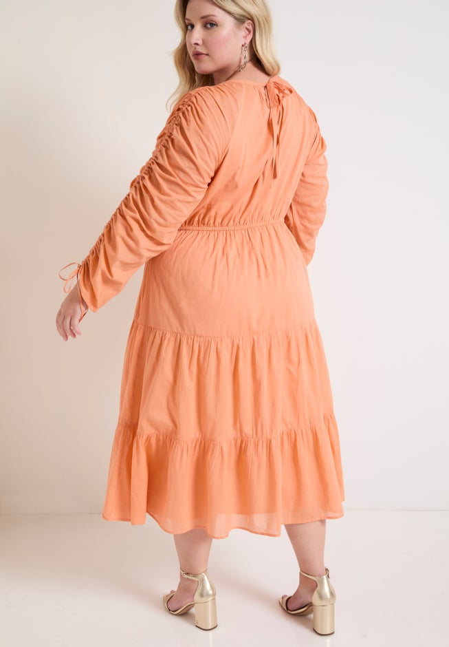 Cotton Voile Ruched Midi Dress image number null