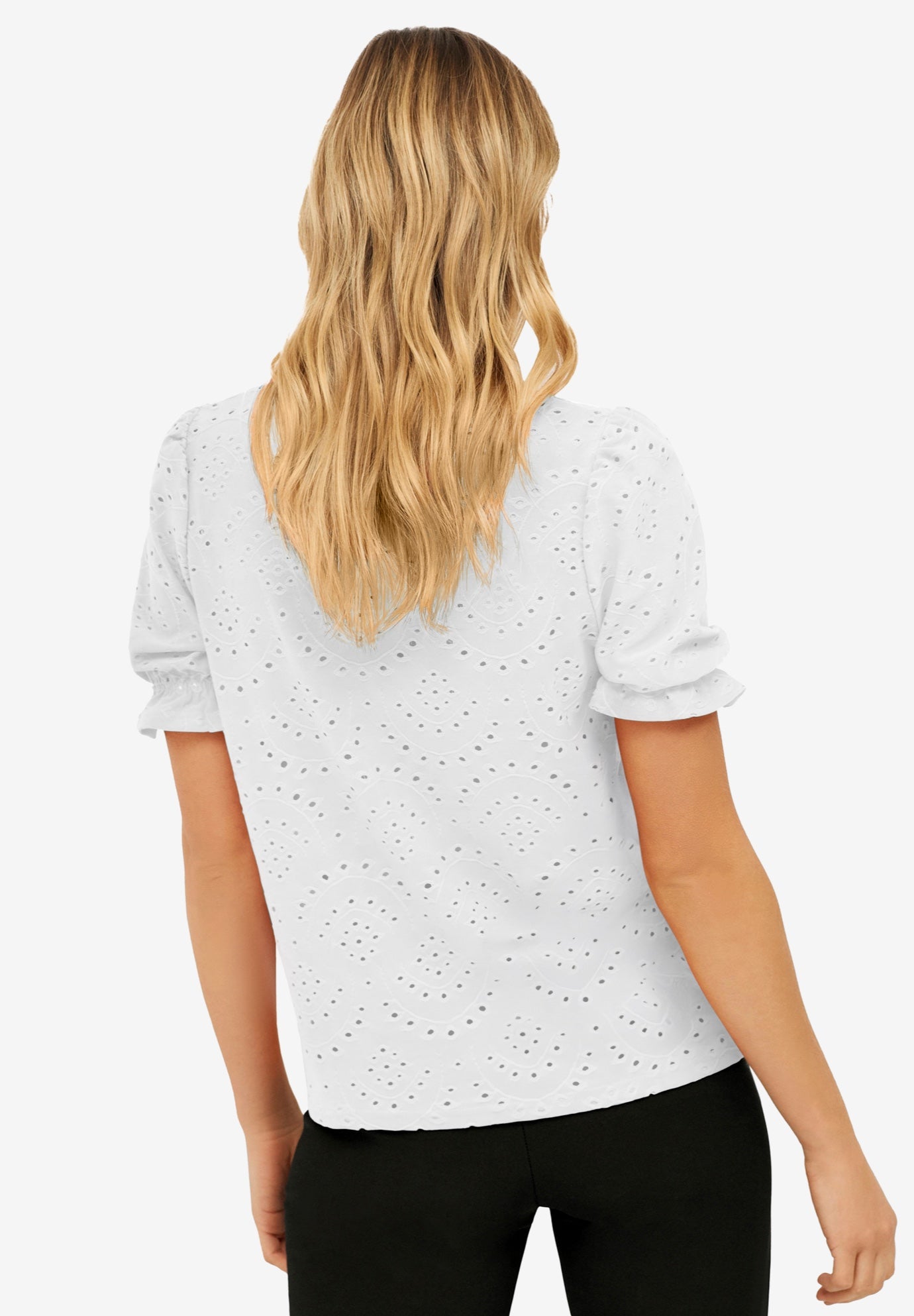 Short Puff Sleeve Eyelet Tee image number 1