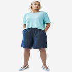 Elastic High-Waist Pull-On Denim Shorts image number null