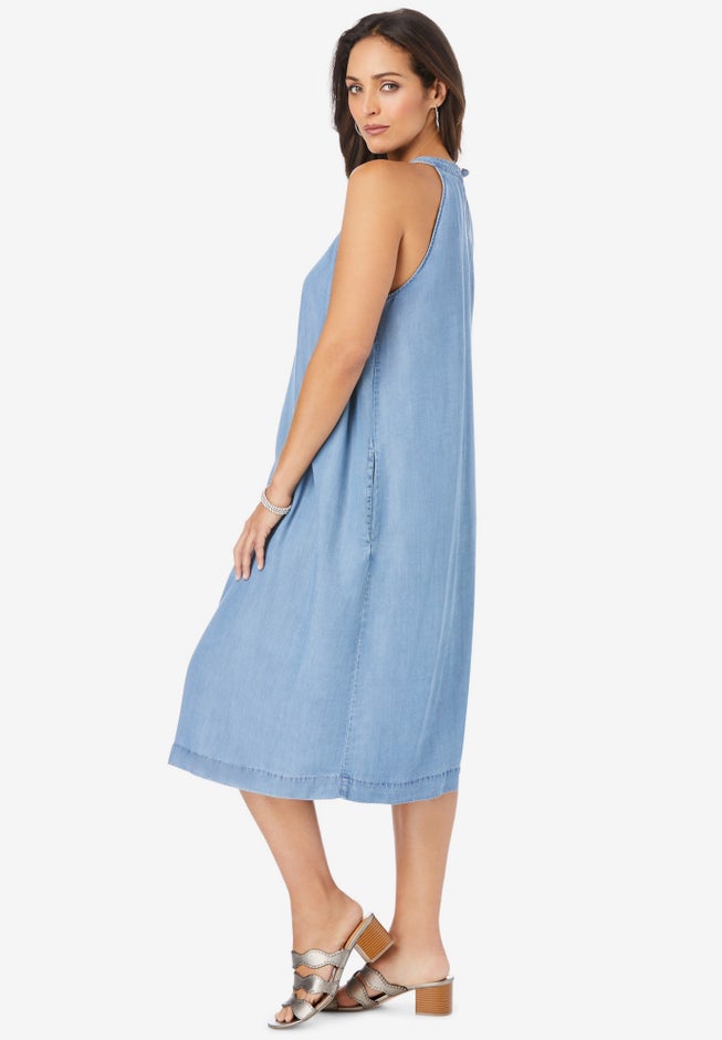 Denim&nbsp;Tie-Neck Dress image number 2