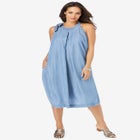 Denim&nbsp;Tie-Neck Dress image number null