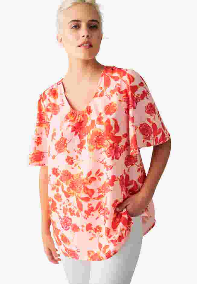Short Flutter Sleeve V-Neck Tunic image number 0