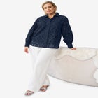 100% Cotton Cambric Eyelet Button-Front Blouson Sleeve Shirt image number null