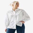 Eyelet Button Front Shirt With Blouson Sleeves image number null