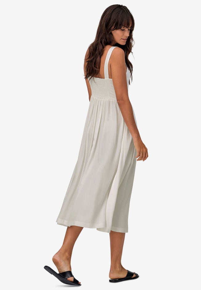 Button-Front A-Line Midi Dress image number null
