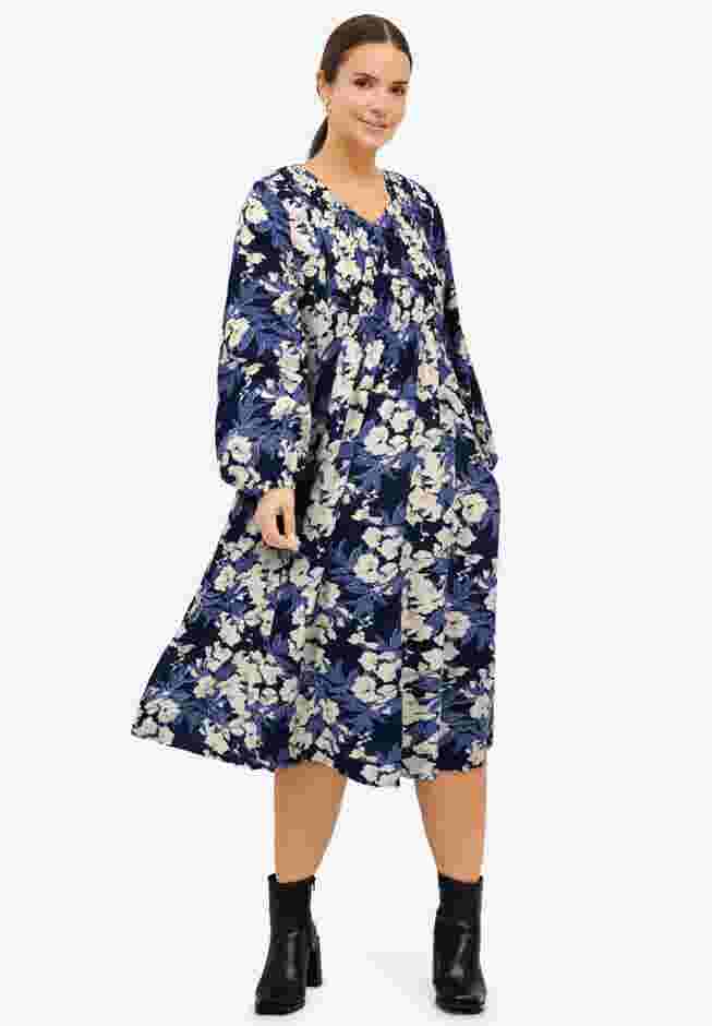 Smocked Bodice V-Neck Midi Dress image number 0