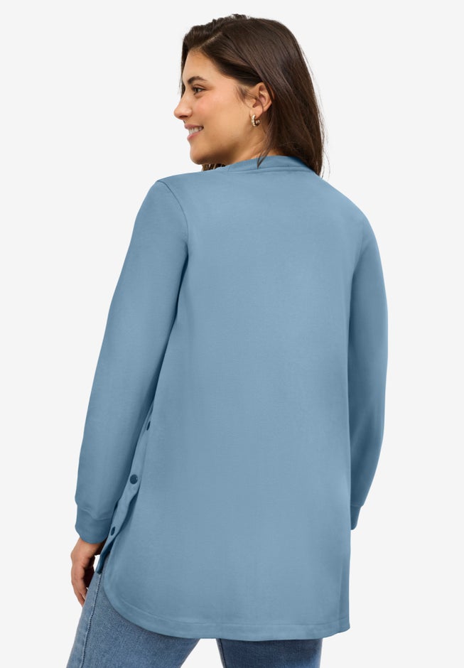 Curved Hem Sweatshirt Tunic With Side Snaps image number 1