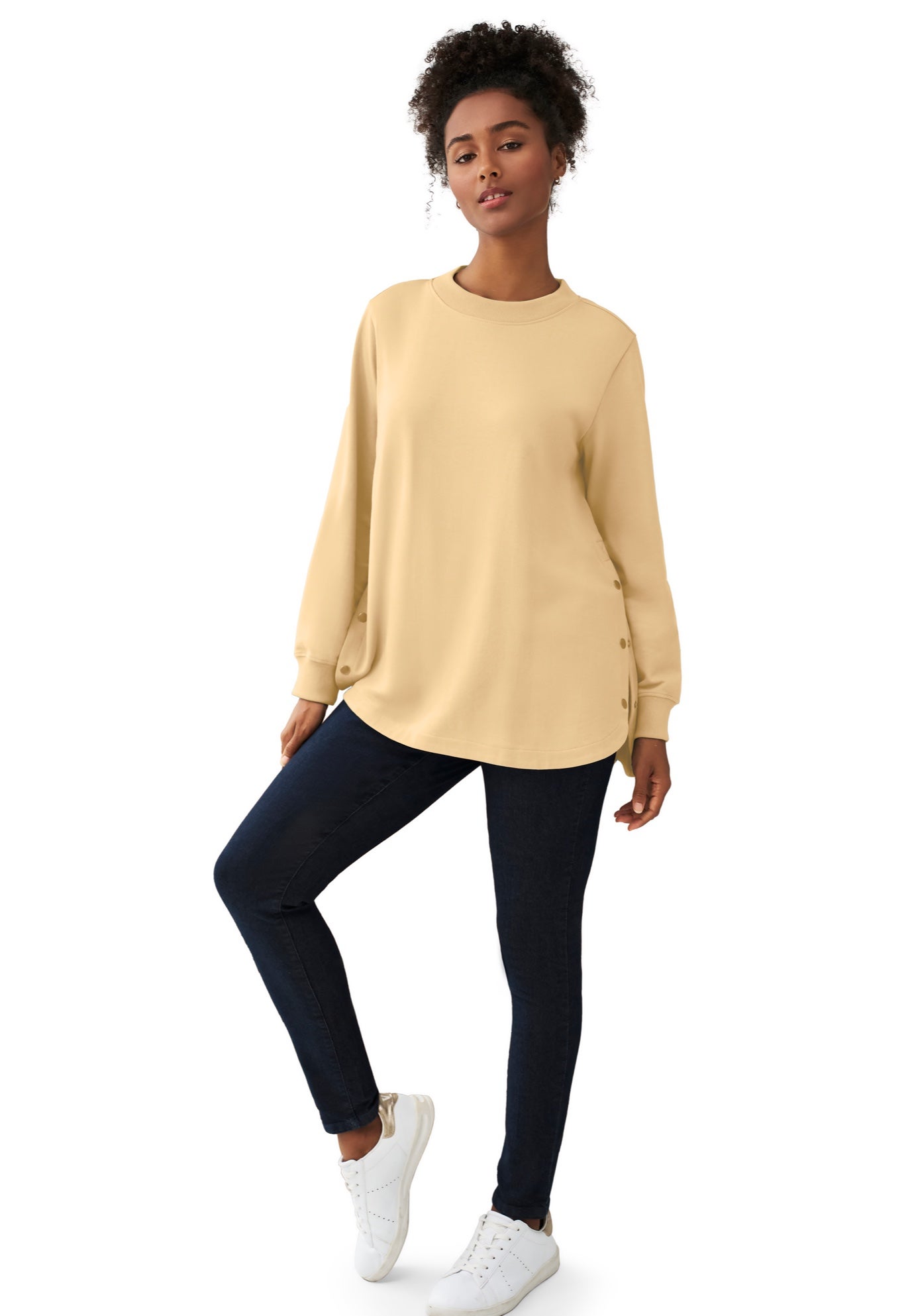 Curved Hem Sweatshirt Tunic With Side Snaps image number 0