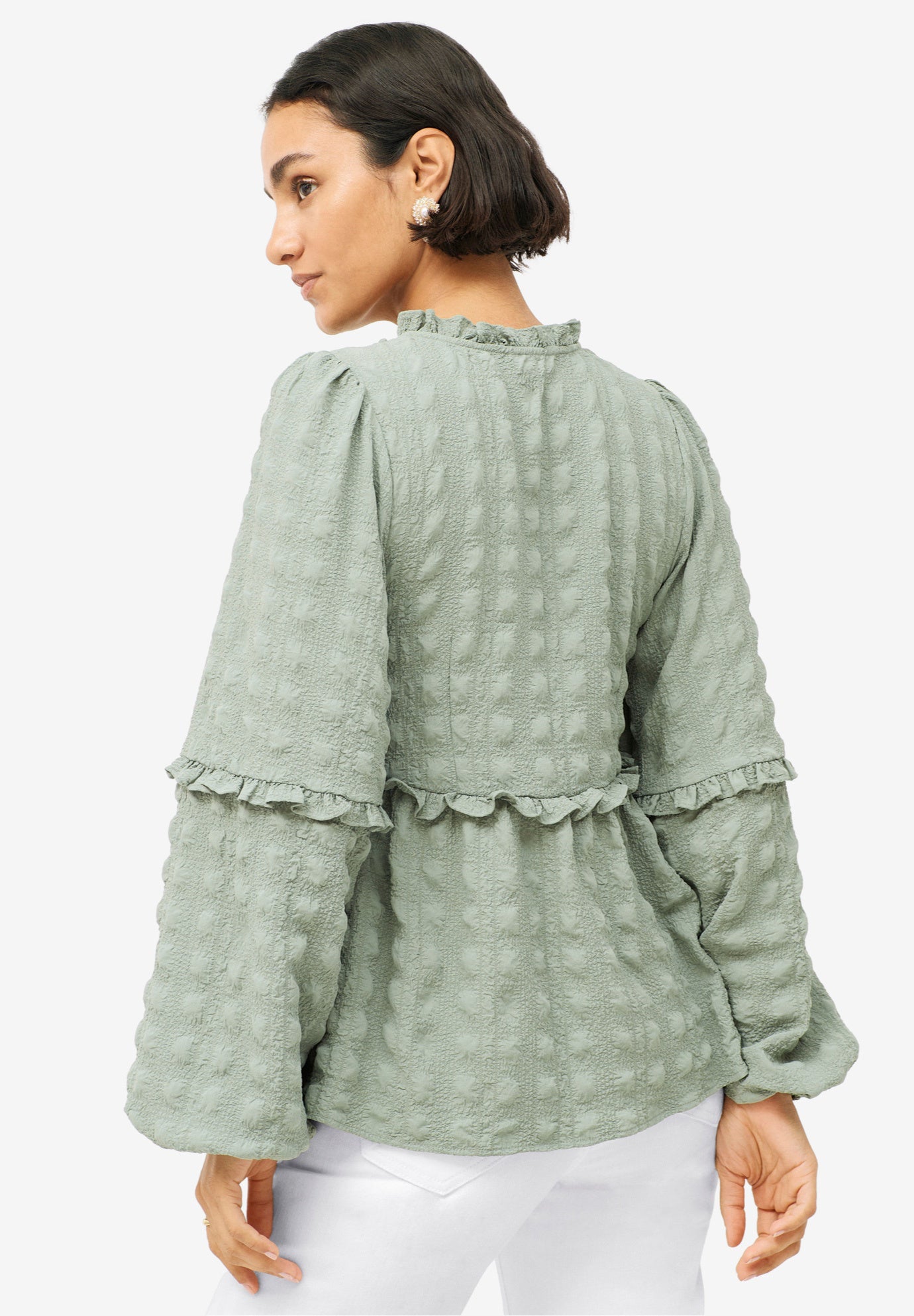 Ruffle Trim V-Neck Babydoll Blouse image number 1