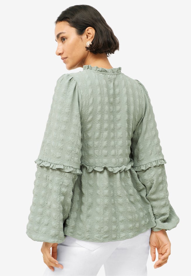 Ruffle Trim V-Neck Babydoll Blouse image number 1