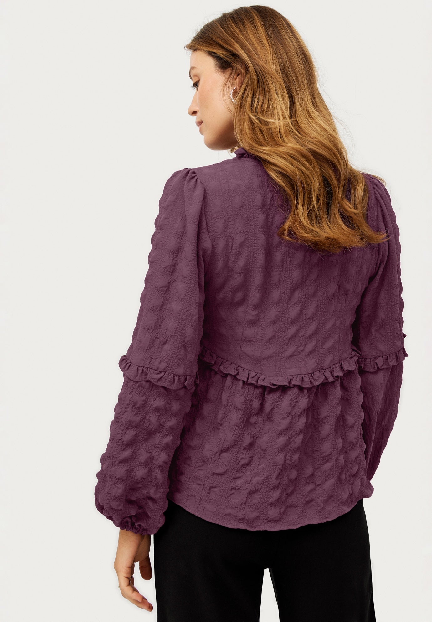 Ruffle Trim V-Neck Babydoll Blouse image number 1