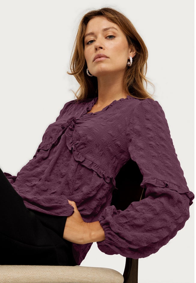 Ruffle Trim V-Neck Babydoll Blouse image number 2