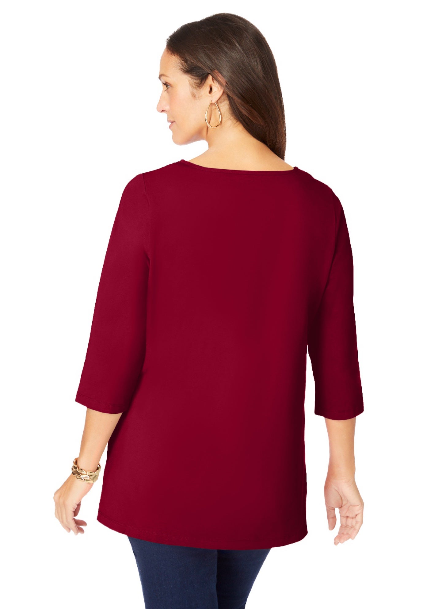 Stretch Cotton Crochet Notch Neck Tunic image number 2