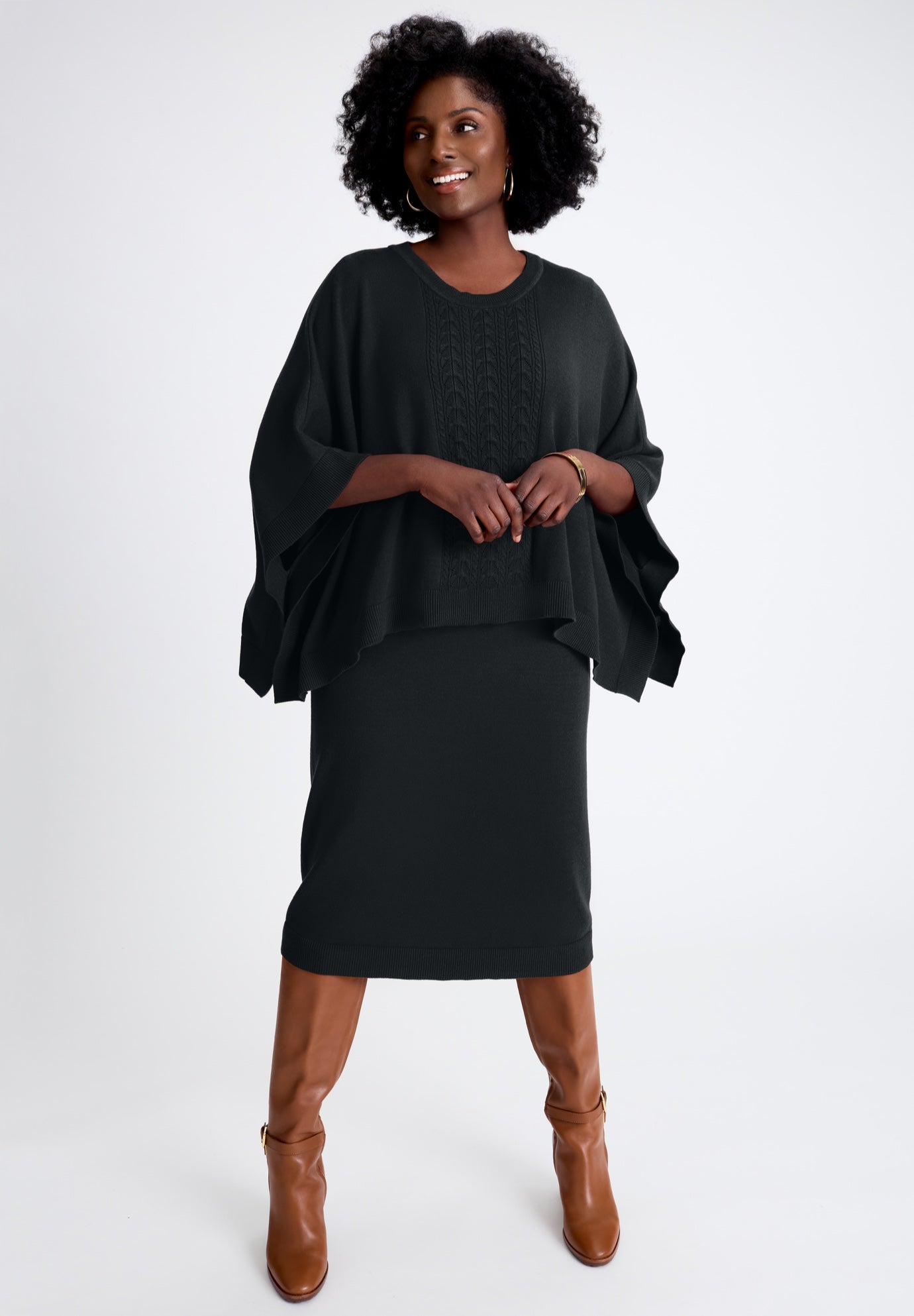 Cable Knit Cape Sweater Dress image number 0