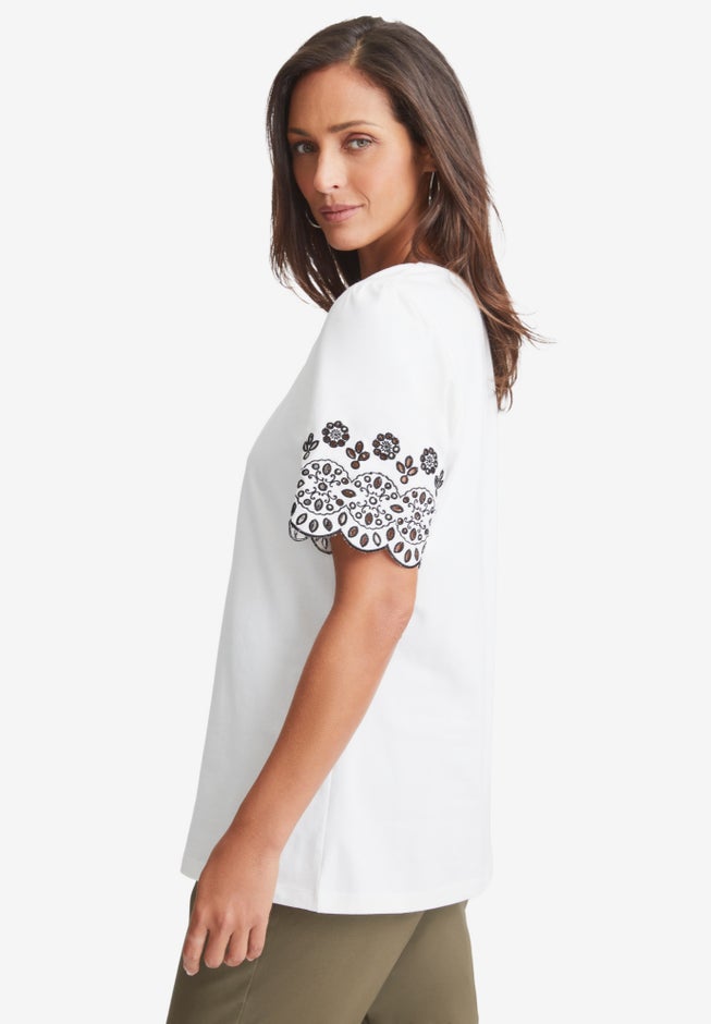 Eyelet Scoop-Neck Tee image number 2