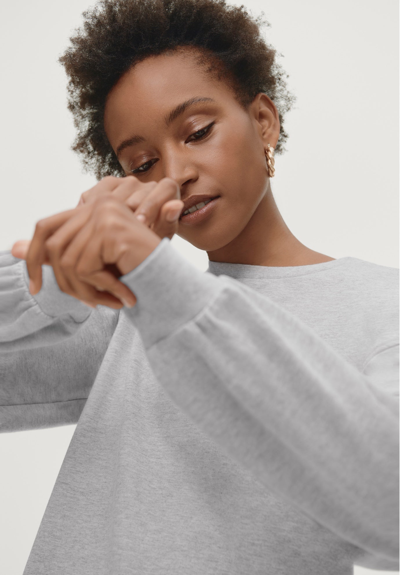 French Terry Blouson Sleeve Sweatshirt Tunic Dress image number 2