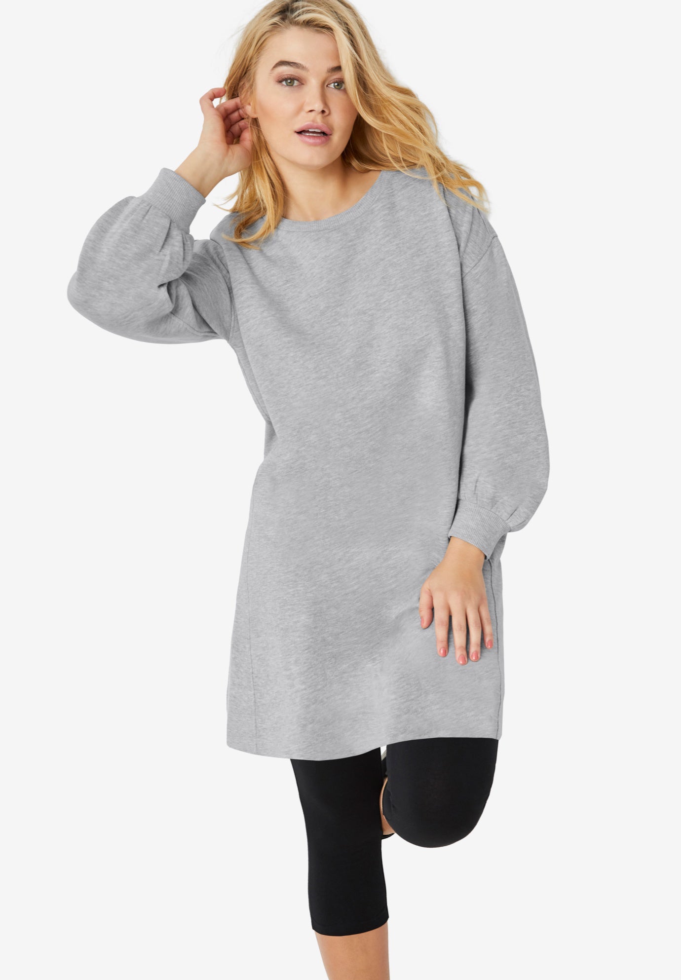 French Terry Blouson Sleeve Sweatshirt Tunic Dress image number 0