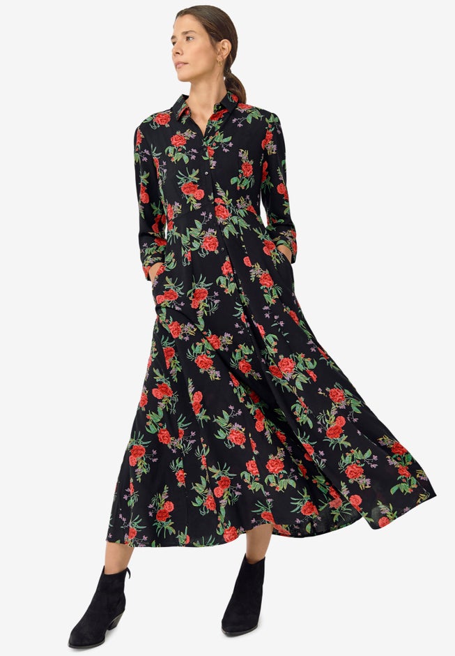 Button Front Maxi Shirtdress image number null