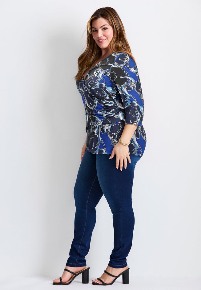 Side Ruched Faux Wrap Top image number 3