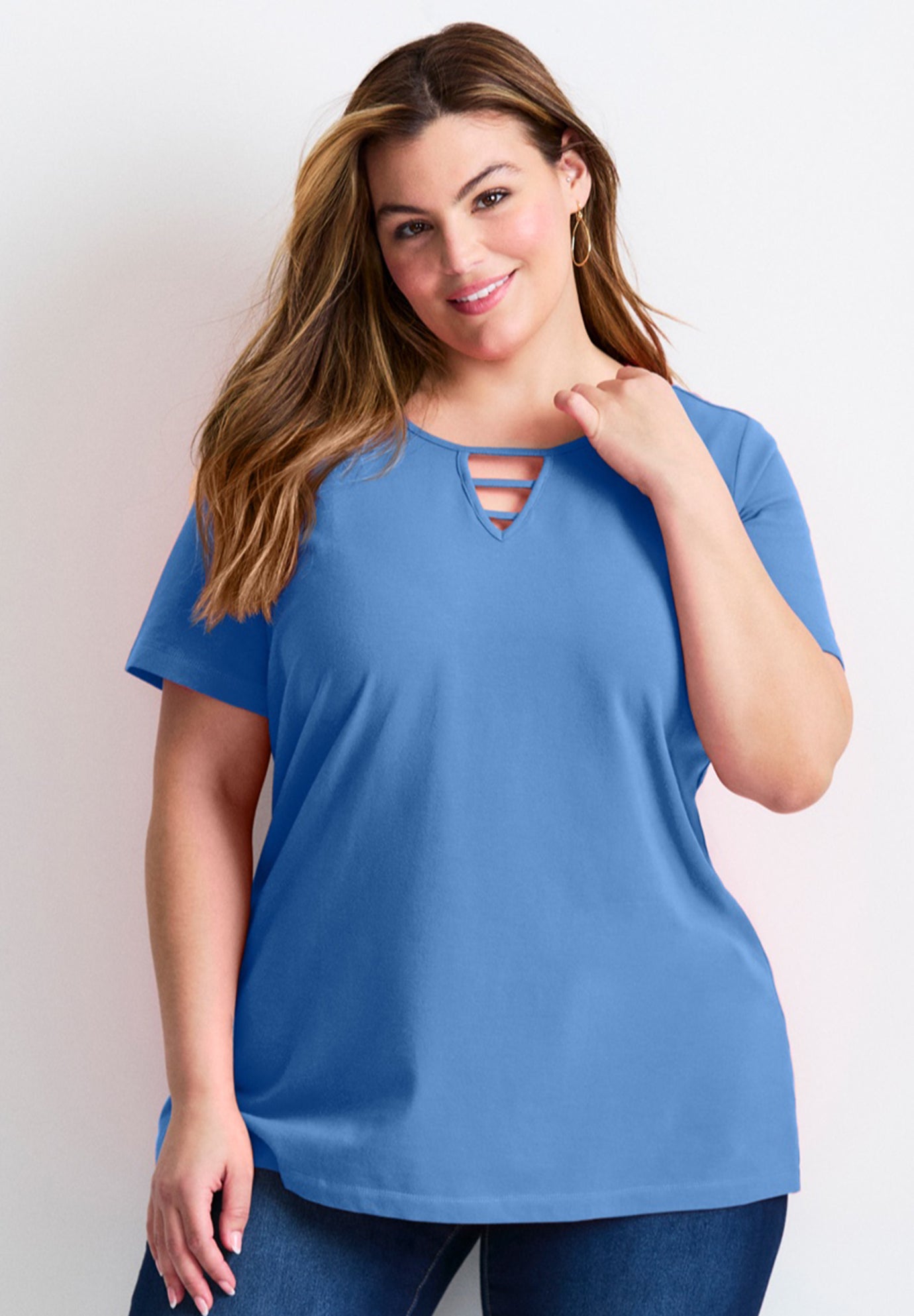 Triple Keyhole Short Sleeve Tee image number 0