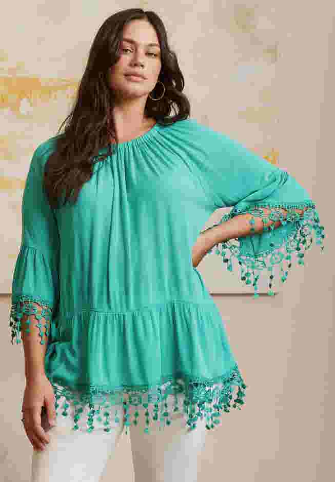  Crochet Fringe Trim Tunic image number 1